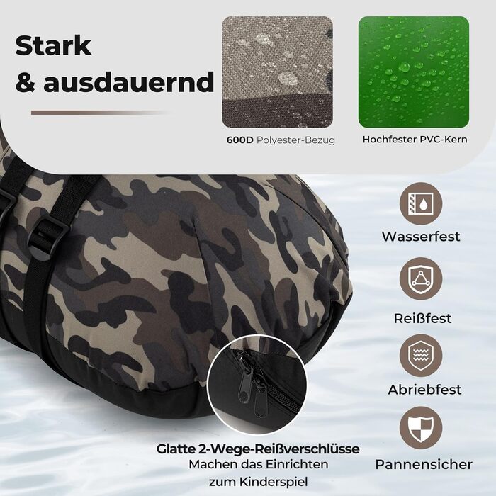 COSTWAY Belly Boot - надувне рибальське сидіння для лову риби, зелений (камуфляж)