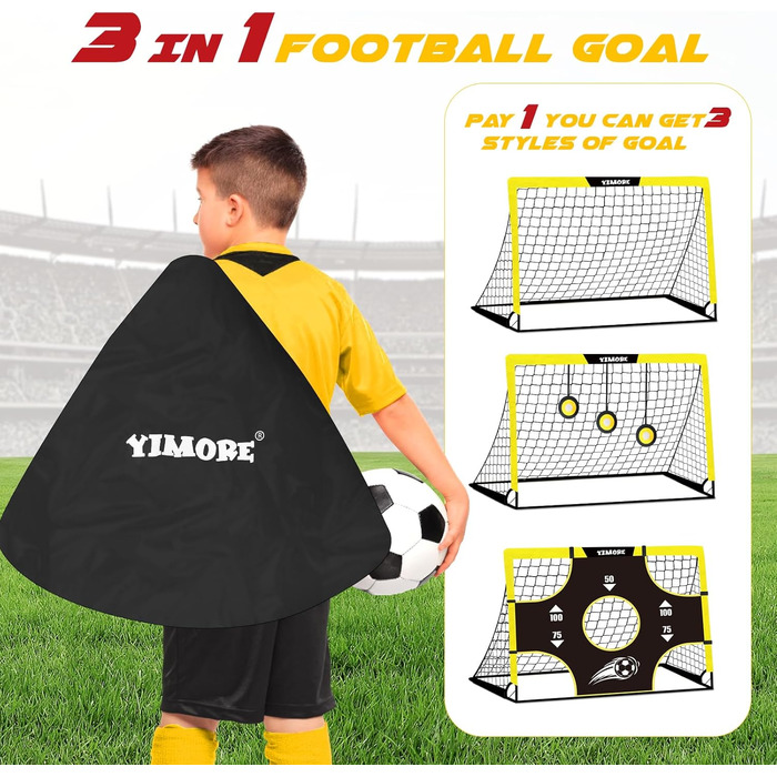 Дитячі футбольні ворота Yimore 3-в-1 для саду з сумкою, 120 см, жовті