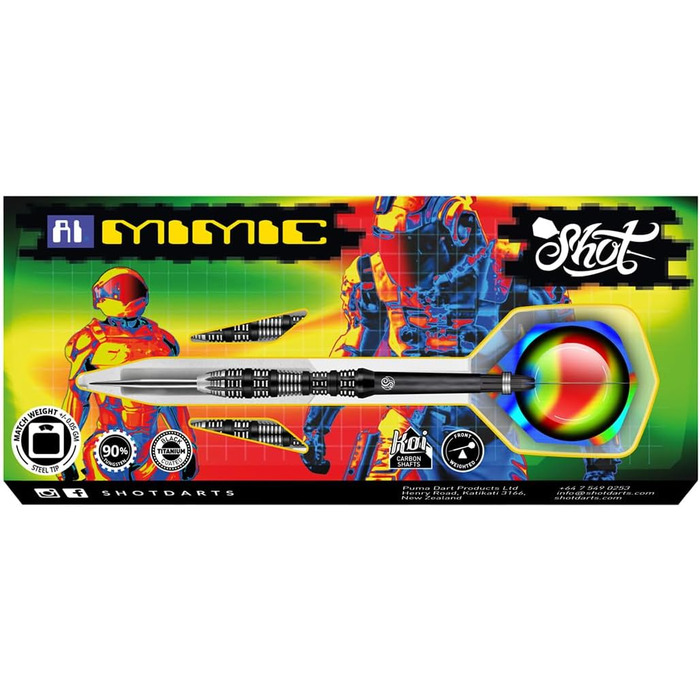 Професійні дротики Shot! Darts AI Mimic 90% вольфрамові 23 г, сталевий наконечник, для жінок і чоловіків, набір з Нової Зеландії