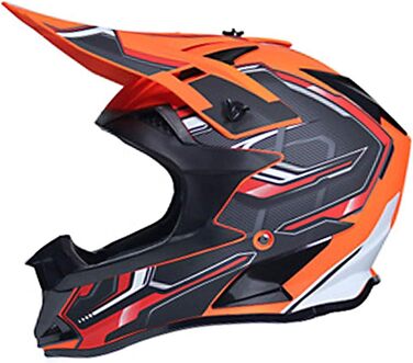 Мотошолом YASE Cross для мотокросу/ендуро/даунхілу, повний захист обличчя, для мопеда/ATV/MTB (чорний/помаранчевий/червоний, L (56-57 см))