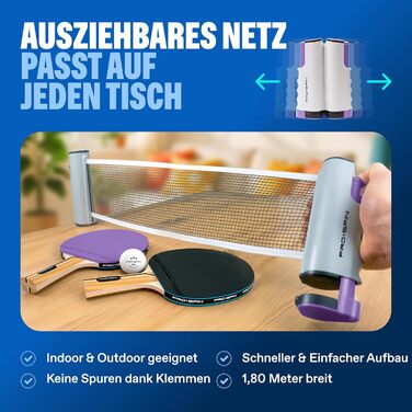 Сітка для настільного тенісу PRO-SPIN розкладна портативна - регульована довжина, фіолетовий колір