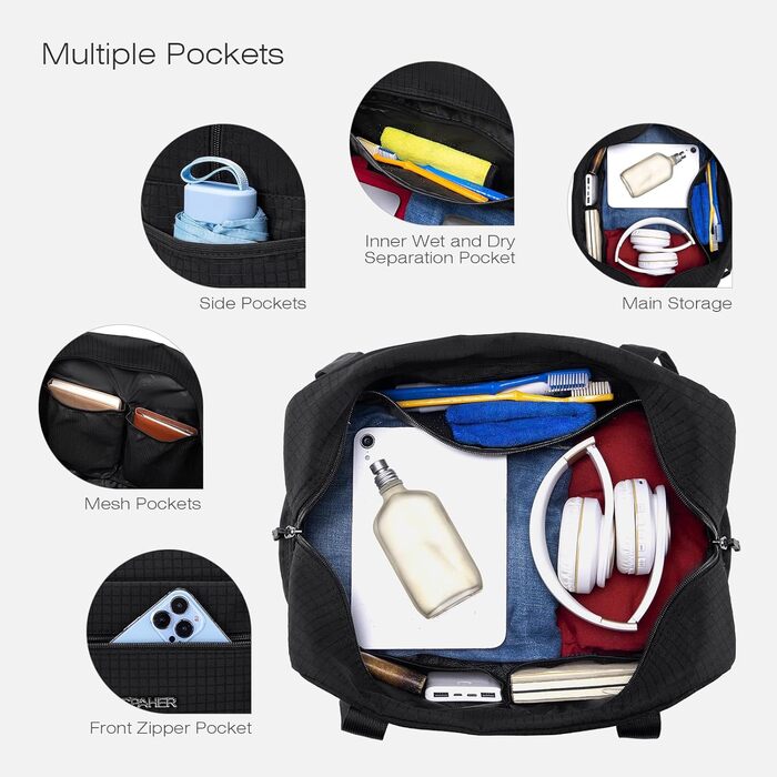 Спортивна сумка-рюкзак SPAHER 40x30x20 для ручної поклажі Wizzair/Vueling (сіро-чорна)