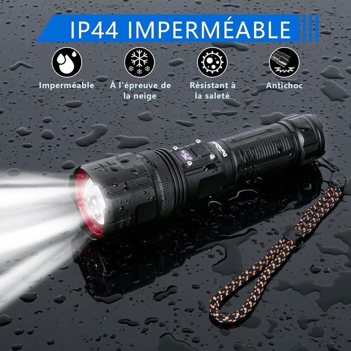 Тактичний ліхтарик DapoHomeu LED, 500000 люмен, перезаряджається, тактичний, з функцією зуму, водонепроникний, 5 режимів освітлення для кемпінгу, туризму та надзвичайних ситуацій