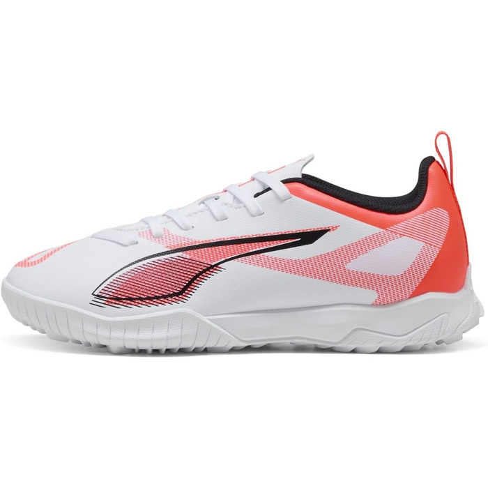 Дитячі футбольні бутси PUMA Ultra 5 Play Tt Jr - біло-чорні з червоними світловідбивачами, 34 EU