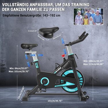 Магнітний велотренажер WENOKER Ergometer до 160 кг, безшумний домашній тренажер для фітнесу, регулювання сидіння, чорно-синій