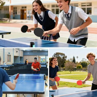 Набір для пінг-понгу для 2 гравців – 2 ракетки, сітка, 6 м'ячів. Підходить для гри в приміщенні та на вулиці. Кольори: блакитний/зелений (чорний/червоний)