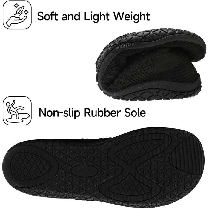 Geweo Кросівки для відпочинку та бігу без шкарпеток для жінок та чоловіків, широка носок, підошва Zero-Drop, легкі, дихаючі, антиковзкі, розмір 37-47, чорний