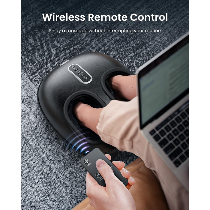 Масажер для ніг RENPHO з підігрівом, Shiatsu масажер для ніг при фасціїті, подарунок на Різдво, бездротове керування, голосове керування (Новинка), чорний
