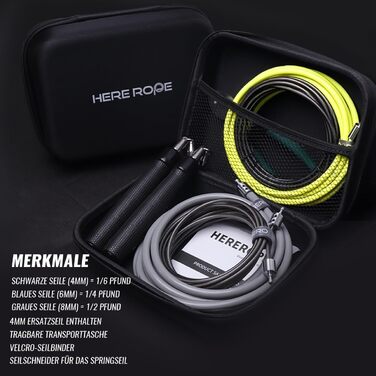 Скакалка з обтяжувачем Hererope 3-в-1 зі змінними вагами (1/6lb, 1/4lb, 1/2lb), регульована довжина, ергономічна шкіряна ручка, колір лайм