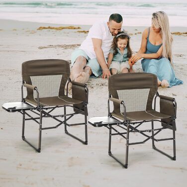 Складний туристичний стул LEADZM з бічним столиком та відділенням для зберігання, 120 кг, 600D Oxford, метал, 62x60x92 см, коричневий