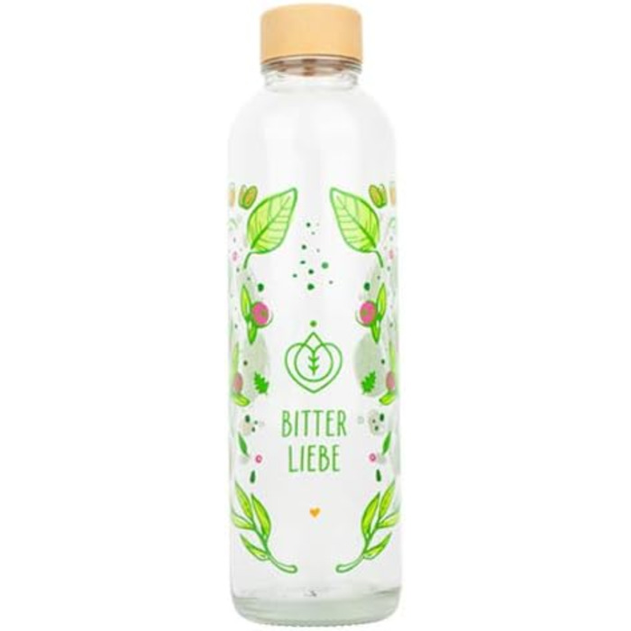 Скляна пляшка для напоїв Bitterliebe 700 мл, 100% BPA-free, з біо-кришкою, герметична, для води, для спорту, підходить для посудомийної машини