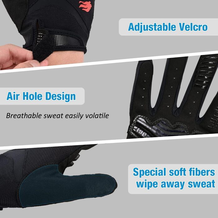 Велосипедні рукавички FIREION для чоловіків та жінок, захисні рукавички для MTB, DH, шосейної їзди, з підкладкою, сенсорні, антишокові, чорні (XXL)