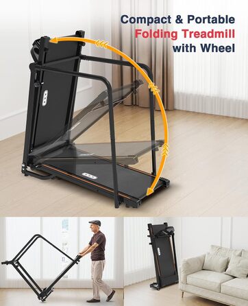 Біговий доріжка Redliro з довгими поручнями для людей похилого віку, до 136 кг, складана, з колесами, тримач для напоїв та телефону, для відновлення вдома або в квартирі