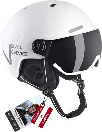 Шолом гірськолижний BLACK CREVICE Kaprun з візором, унісекс | Шолом для сноуборду та лиж, S/M (54-57), білий матовий карбон / чорний, дихаючий, регульований