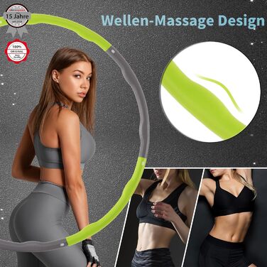 Ultrasport Хулахуп для фітнесу, 6 секцій, м'який піноматеріал, для зміцнення спини та преса, зменшена кількість виступів, для початківців і досвідчених, зелено-сірий