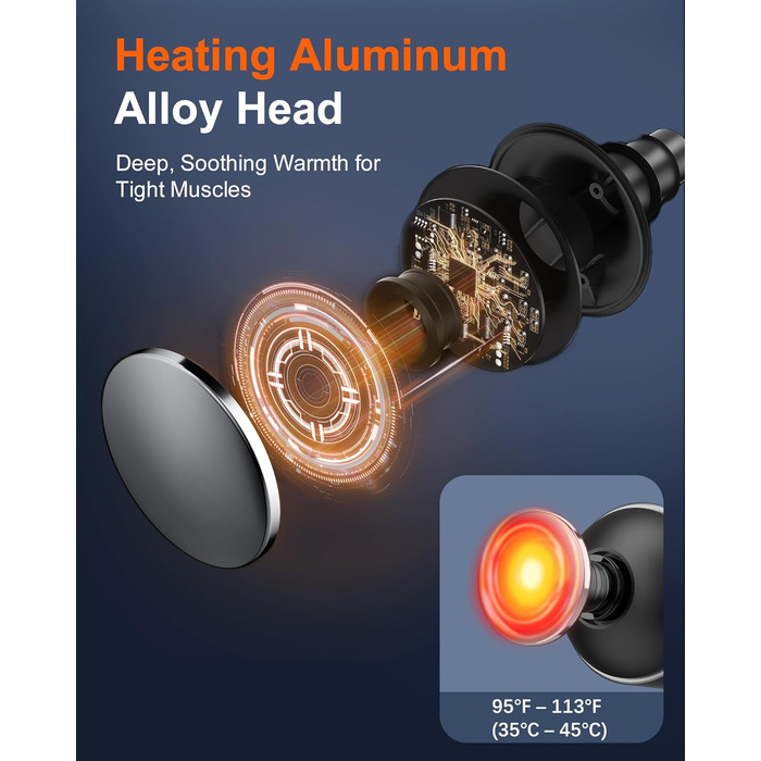 Масажер для м'язів Arboleaf з підігрівом та LED-дисплеєм, 6 насадок, 5 рівнів інтенсивності та 3 режими підігріву