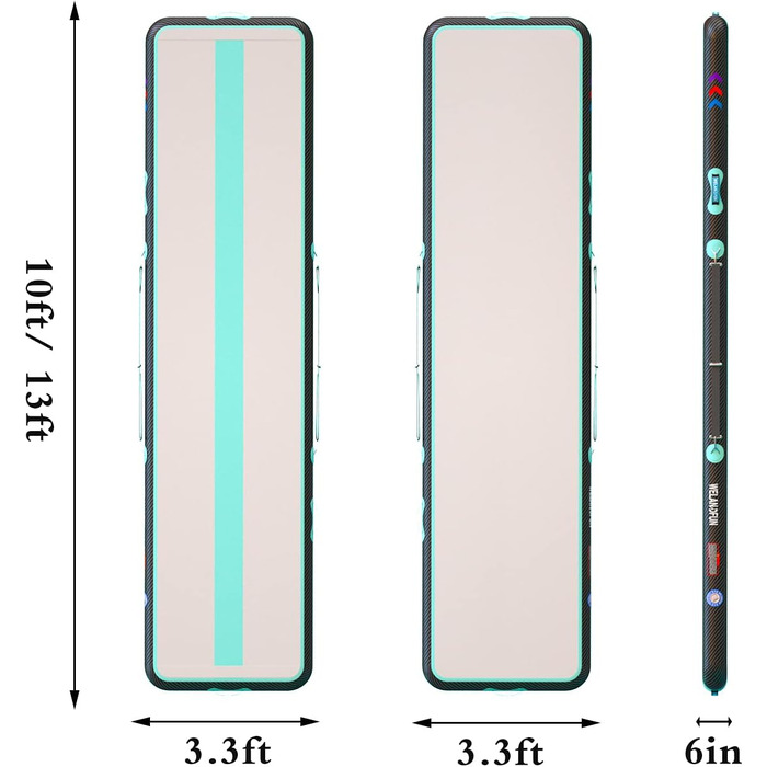 Гімнастичний надувний мат Air Matte 300x100x20 см з насосом, 15/20 см, 3/4/5/6 м для йоги, дому, акробатики, залу та черлідингу (зелена)