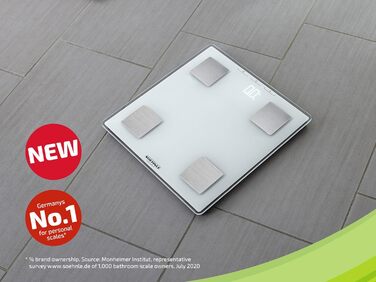 Розумні ваги Soehnle Shape Sense Connect Lite, аналіз складу тіла, з'єднання з додатком, вимірювання жиру, води, м'язової маси, LED-дисплей, білі