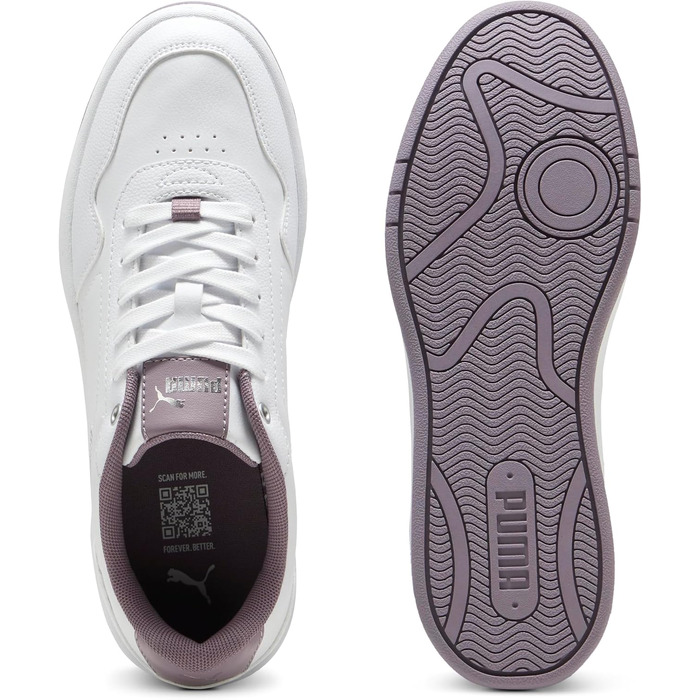 Жіночі кросівки PUMA Court Classy Basic — білі зі сріблястими та сливовими деталями, розмір 39 EU