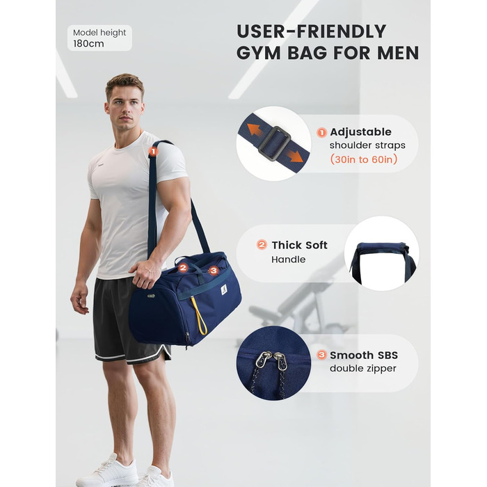 Спортивна сумка SKYSPER 35L з відділенням для взуття та мокрих речей - для фітнесу, спорту, подорожей (Блакитна)