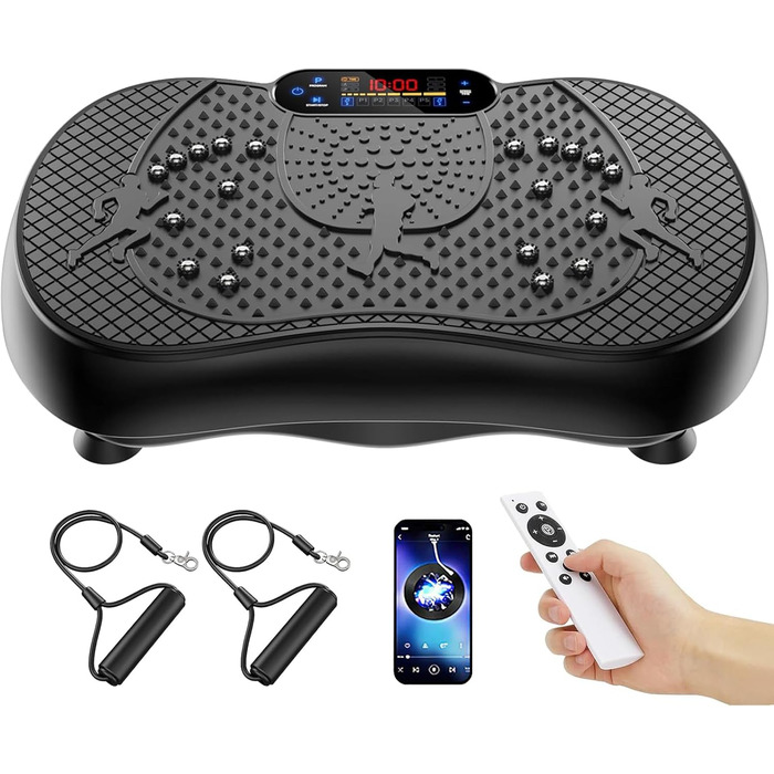 Віброплатформа для дому з 180 рівнів, 6 режимів тренувань, Bluetooth, LCD-сенсорний екран, пульт керування, вантажопідйомність 330 кг