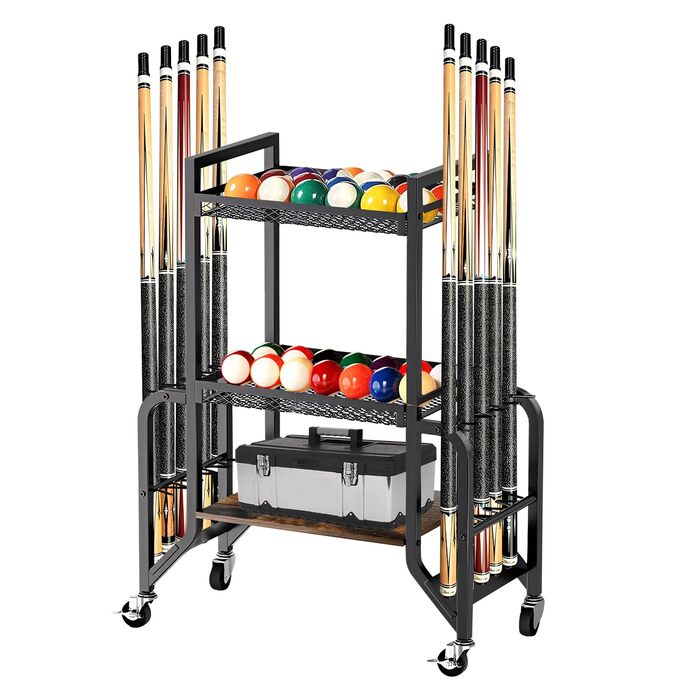 Стійка для більярду на 3 яруси для 10 київ, з 4 колесами (2 з гальмами), для більярдних кімнат, барів, клубів