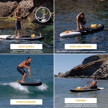Надувний SUP-борд HUIIKE Stand Up Paddle Board з аксесуарами: весло, фіни, насос. Стабільний та міцний SUP-борд 305x84x15 см, до 130 кг. Enjoyer Black - Essential