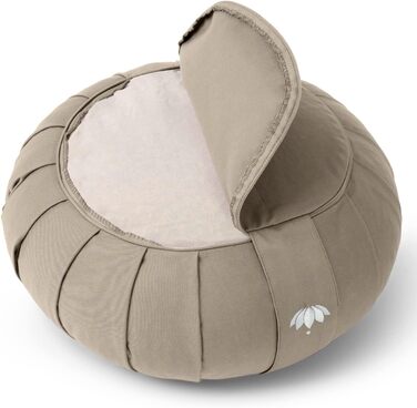 Подушка для медитації Lotuscrafts Zafu - 15 см, з наповнювачем з пшениці, бавовна органічна, GOTS сертифікат, вишивка (світло-бежевий)