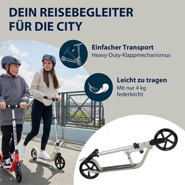 Самокат HUDORA BigWheel Pure алюмінієвий, складаний, міський, з підніжкою, регульована висота, до 100 кг, для дорослих та підлітків