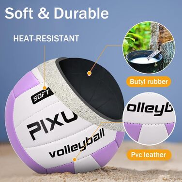 Волейбольні м'ячі PIXUYE, розмір 5, м'які для пляжу, дітей та дорослих, для ігор та тренувань у залі та на вулиці, фіолетово-білі