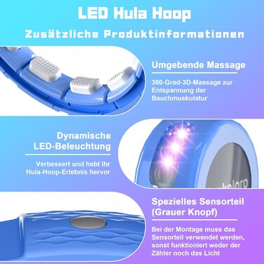Smart Hoop Sonkoloro для дорослих та початківців: обруч для схуднення з підсвічуванням, лічильником та неслизькою поверхнею (блакитний)