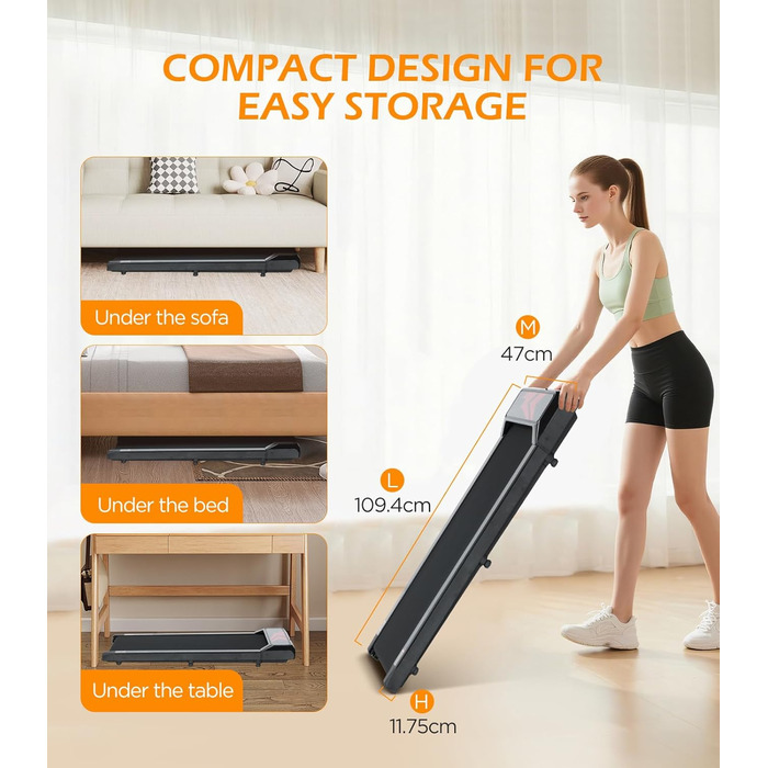 Cozary Walking Pad - біговий килимок для дому з нахилом, робочий стіл, 2-6 км/год, для офісу, з пультом та керуванням через додатки, двигун 2.5HP, LED-дисплей, вантажопідйомність 120 кг