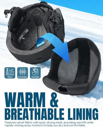 Шолом для лижного спорту, унісекс, чорний, 59-61 см. Регульований, з 12 вентиляційними отворами та знімним підкладкою та навушниками