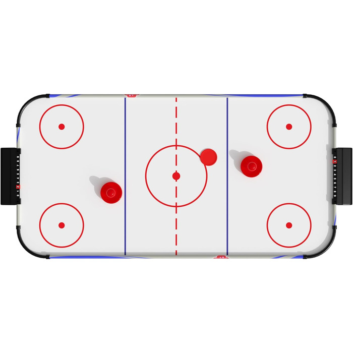 Airhockey стіл Carromco Crosscheck-XT – ігрове поле з високоглянцевим покриттям, вентильоване поле, 2 шайби та 2 ракетки, розмір 79x122x61 см, синій, для дітей та дорослих