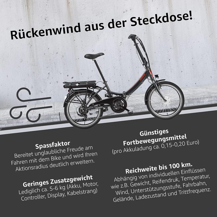 Електровелосипед складаний TELEFUNKEN, алюмінієвий, 250 Вт, Shimano, 36V акумулятор, LED-дисплей, 20 дюймів