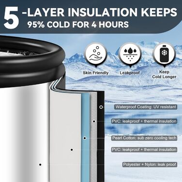 CalmMax XL 478L Овальна Ейсбад з Надувним Підголовником та Кришкою - Складна Ванна для Дорослих, 100 см, Ізольована Ейс-Тоне для Внутрішнього та Зовнішнього Використання, Кріотерапія для Спортсменів IB04