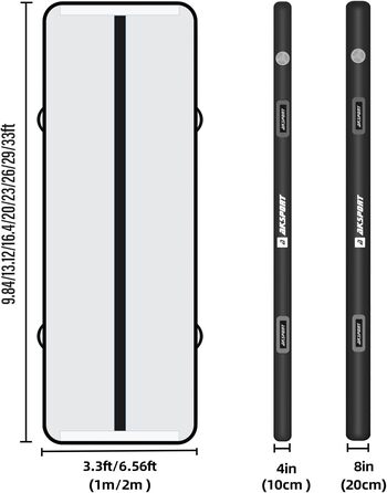 AKSPORT Килимок для гімнастики та акробатики Air Matte, 3/4/5/6м, 10/20см, з насосом, для дому/залу/тренувань, м'ятно-зелений (300x100x10см, Чорний)