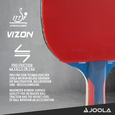 Дитяча тенісна ракетка JOOLA Rosskopf Junior Pro, ITTF, для змагань, 5 зірок, синьо-червона ручка, губка 1.8 мм
