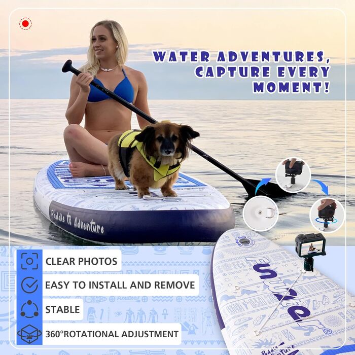 Надувний SUP Борд FunWater 10'6'–11'6' для всіх рівнів підготовки, з антиковзким EVA-деком, веслом, насосом та аксесуарами. Колір: блакитний/білий