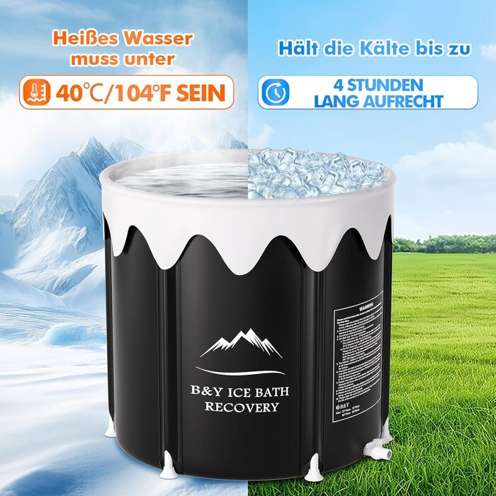 Ванна для криотерапії B&Y Eisbad Tonne, 85 см, 425 л, чорна, для спортсменів