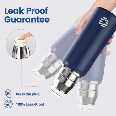 Термос 850 мл із чашкою для кави, герметичний, BPA-free, нержавіюча сталь, для дітей, спорту, школи, фітнесу, кемпінгу, глибокий синій