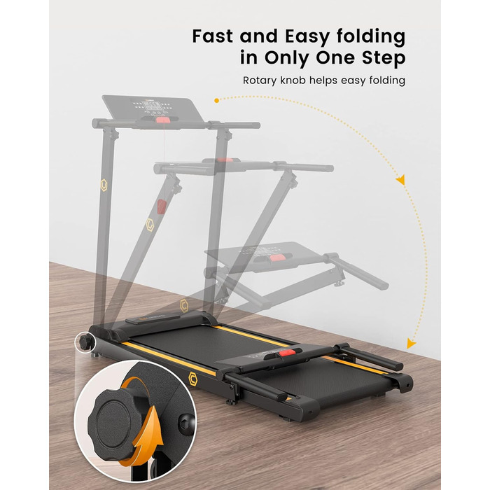 Біговий доріжка UREVO для дому, 2.25PS, складана з 12 режимами HIIT, компактна Mini Treadmill для дому/офісу, LCD-дисплей, чорно-помаранчевий