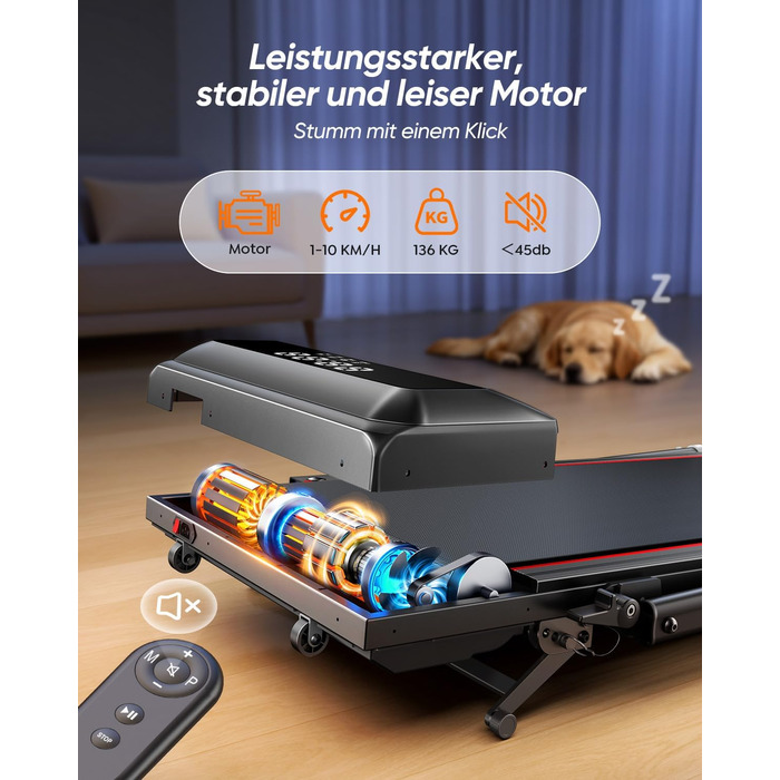 Біговий доріжки для дому з нахилом, 5-в-1, з регулюванням кута, 2.5HP, складний, для дому та офісу, LED-дисплей, до 136 кг, без встановлення (червоний)