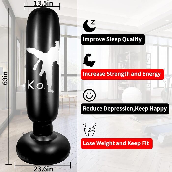 Дитячий боксерський мішок YAVOCOS 160 см, надувний боксерський мішок для дітей, підлітків та дорослих, для кікбоксингу, карате, ММА, боксу, домашніх тренувань