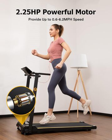 Бігова доріжка UREVO для дому, 2,25 к.с., складана, 12 HIIT режимів, компактний міні-тренажер для дому та офісу, економія місця, розширене бігове полотно, LCD-дисплей, легке складання