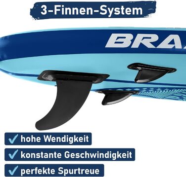 SUP Board BRAST Shark надувний, 320x81x15 см, блакитний: комплект для падлбордингу з аксесуарами (каяк-сидіння, камера, помпа, рюкзак)