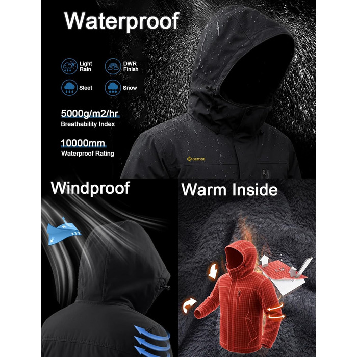 Чоловіча куртка GEMYSE для сноубордингу та лижного спорту, вітро- та водонепроникна, з флісовою підкладкою, зимова, з капюшоном, XL, сірий колір