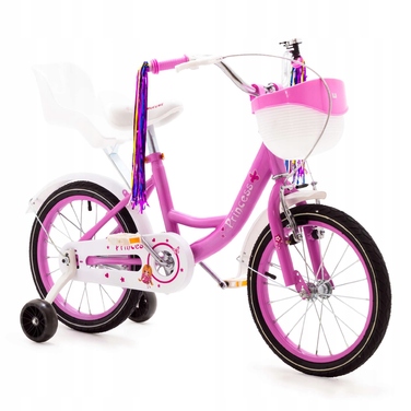Дитячий велосипед 14 дюймів для дівчинки, рожевий, зі стрічками та сидінням