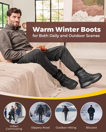 Черевики зимові чоловічі FitVille широкі, теплі, водонепроникні, з коротким гомілкою, чорні (46 EU)
