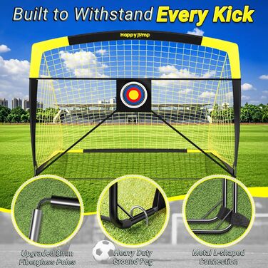 Ворота для футболу Happy Jump Pop-Up – складані для дітей та дорослих | 1 або 2 ворота: 120x90 / 152x110 / 213x152 см | З м'ячем, насосом, конусами та мішенню | Для саду та подарунка